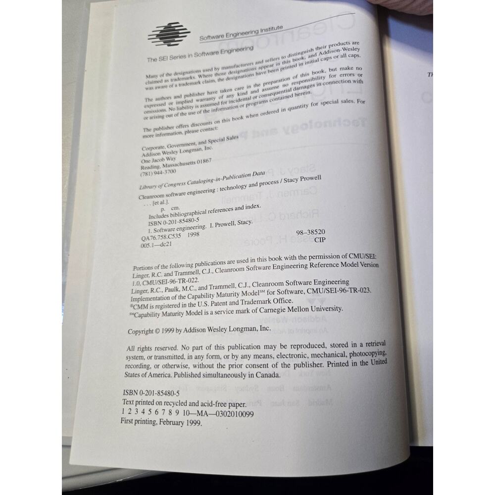 Addison-Wesley Book Cleanroom Software Engineering Technology Process Hardcover - Picture 3 of 5